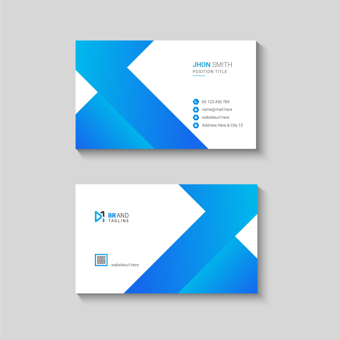 Clean and blue business card design template preview image.