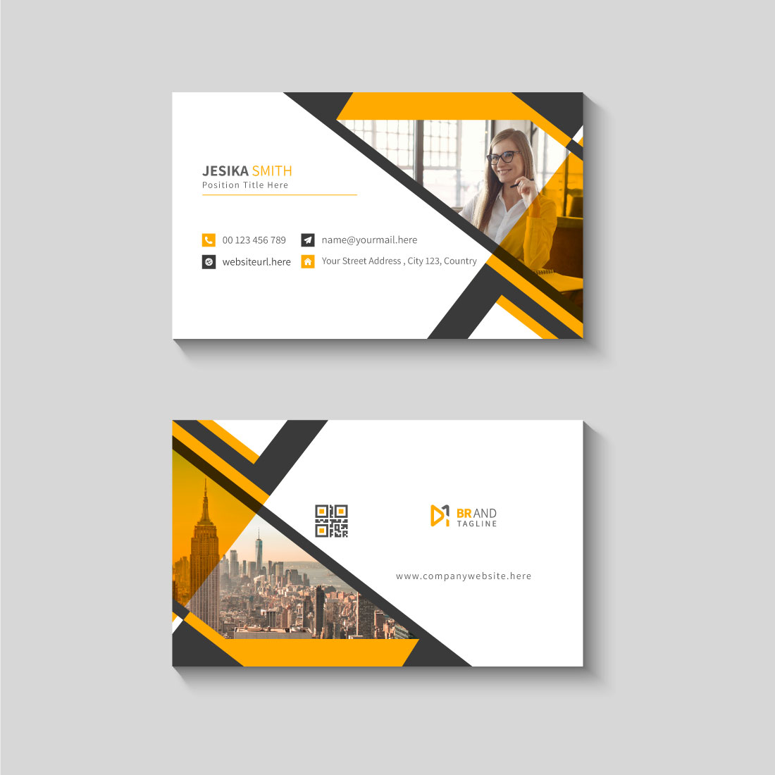 Yellow modern name card template preview image.