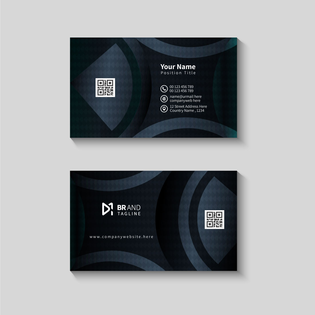 Abstract black business card design template preview image.