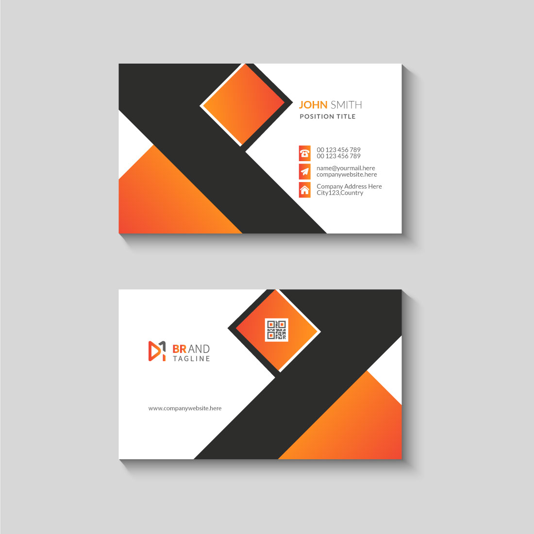 Orange color professional business card template design preview image.