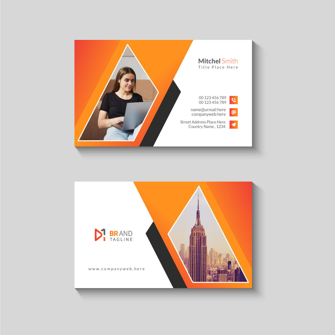 Creative and modern business card design template preview image.