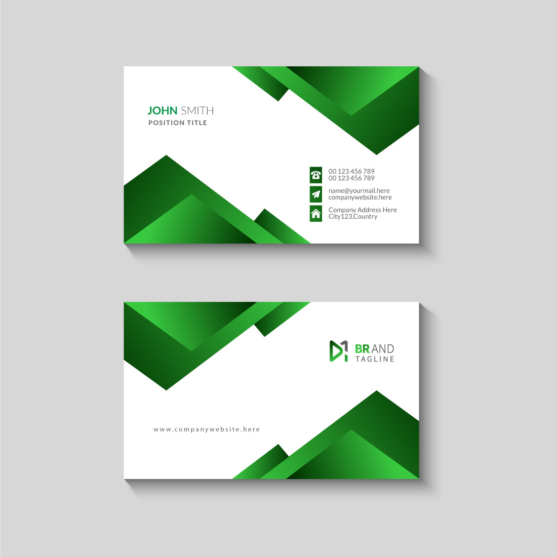 Green wavy business card design template preview image.