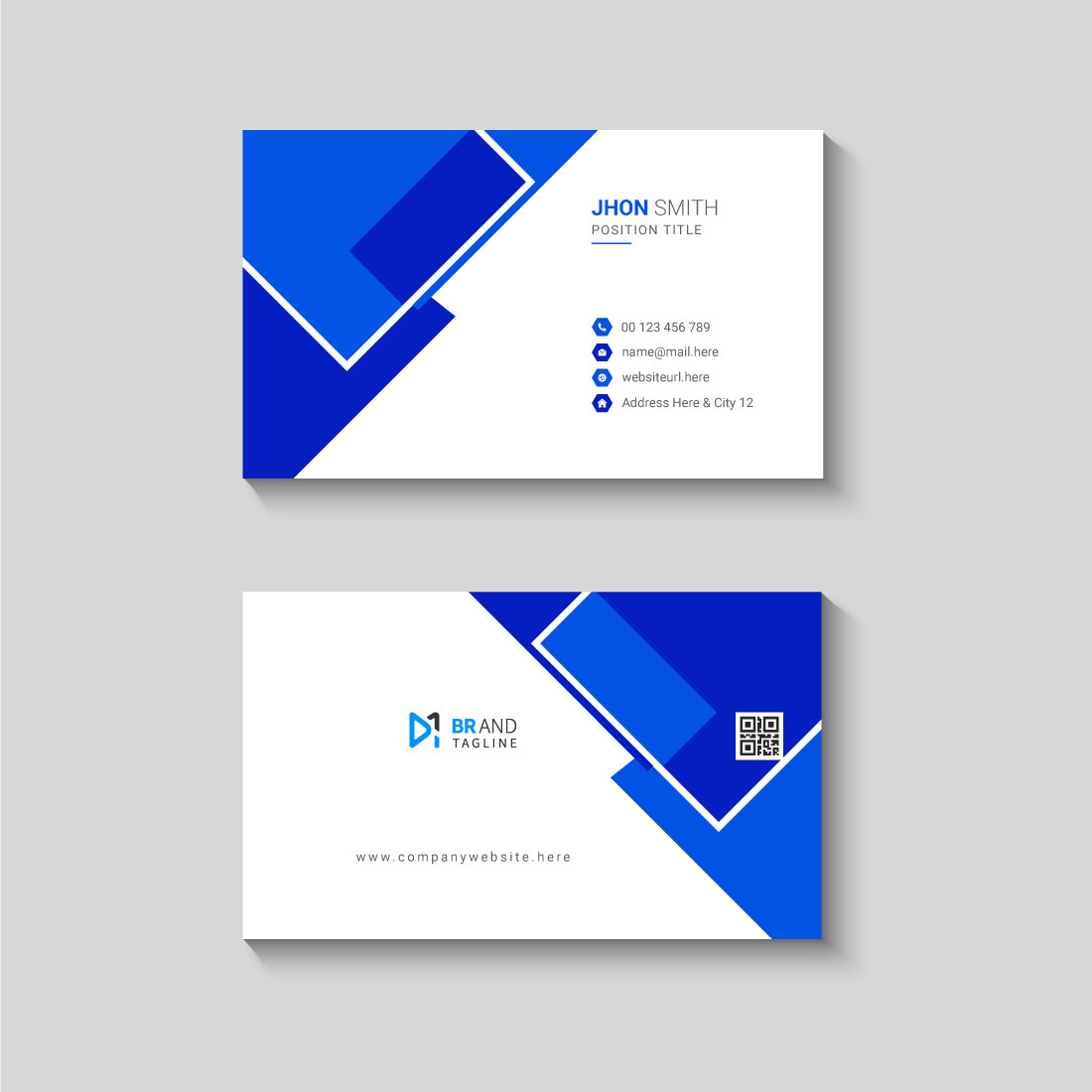 Blue color visiting card design template preview image.