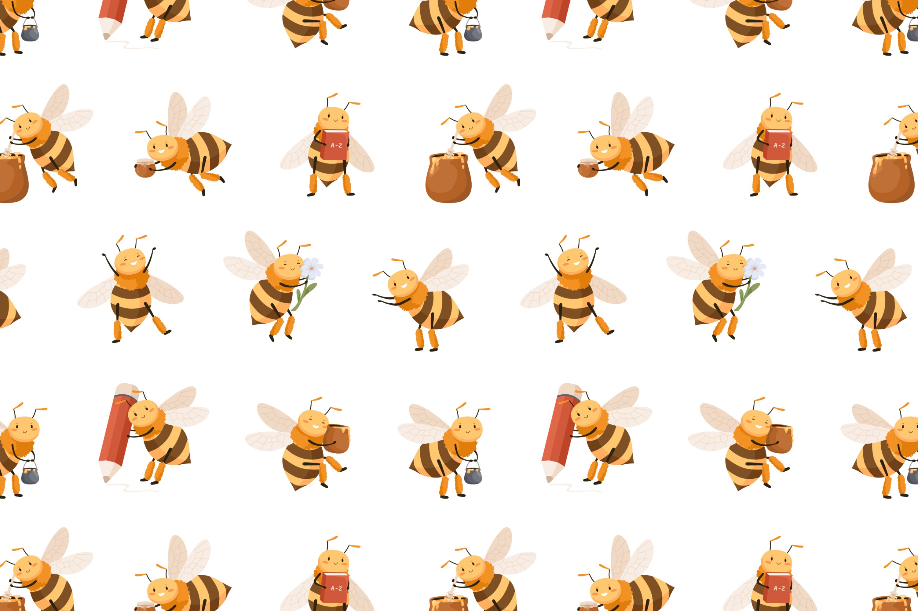 Cute bee childish seamless pattern preview image.