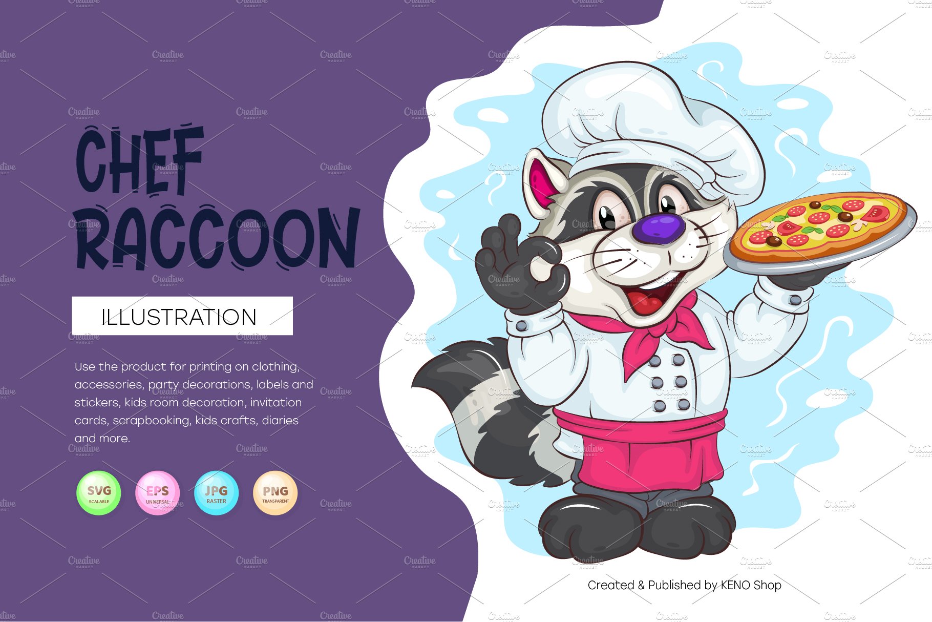 Cartoon Chef Raccoon. T-Shirt, SVG. cover image.