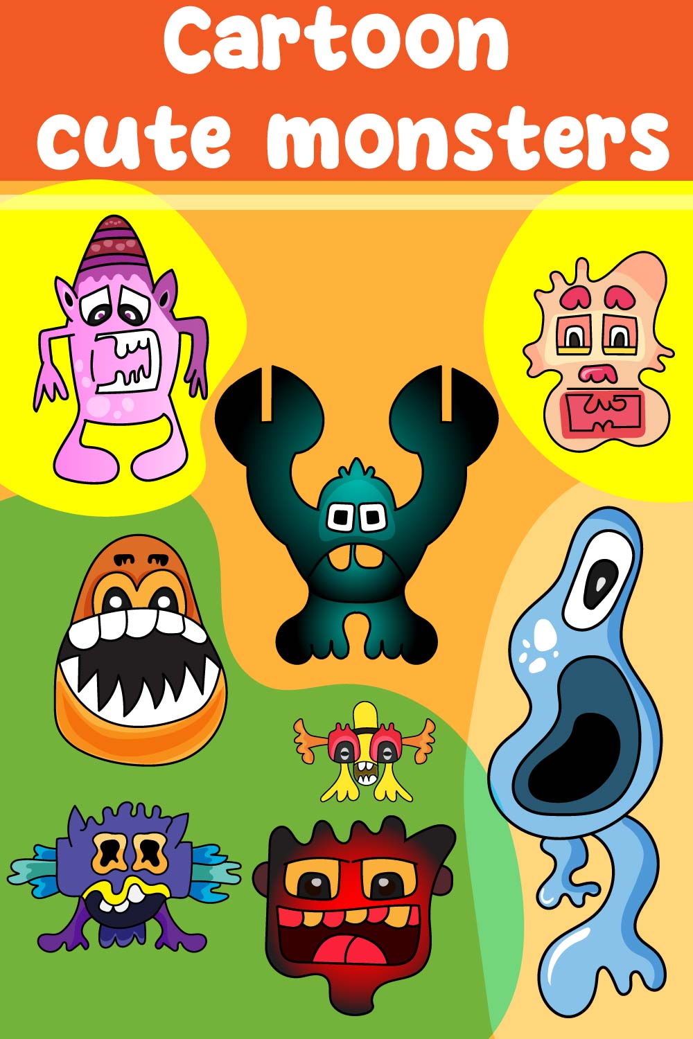 Cartoon cute monsters pinterest preview image.