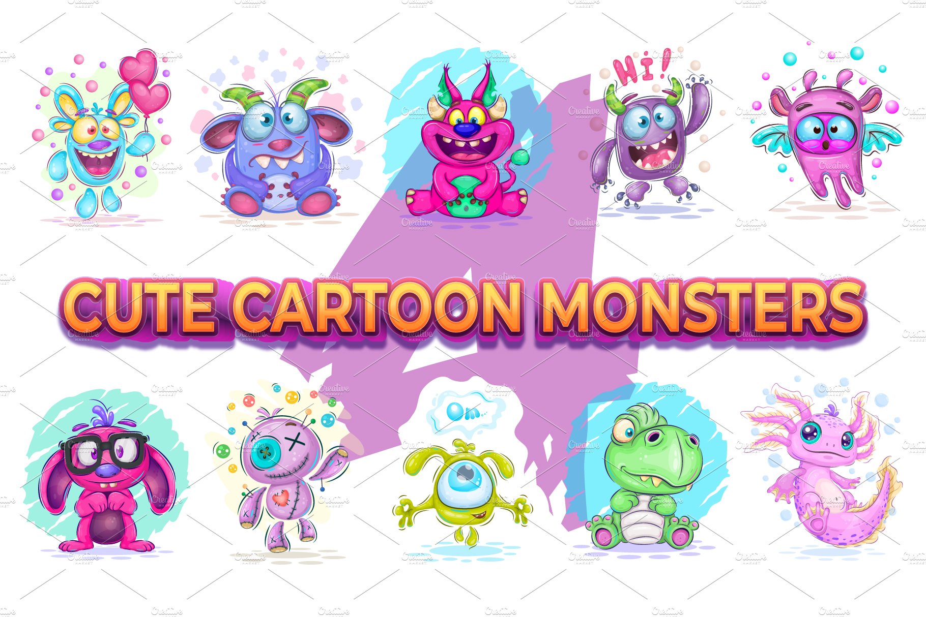 Set of cute cartoon mosters 04 cover image.