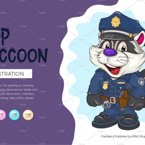 Cartoon Raccoon Cop. SVG, PNG. cover image.