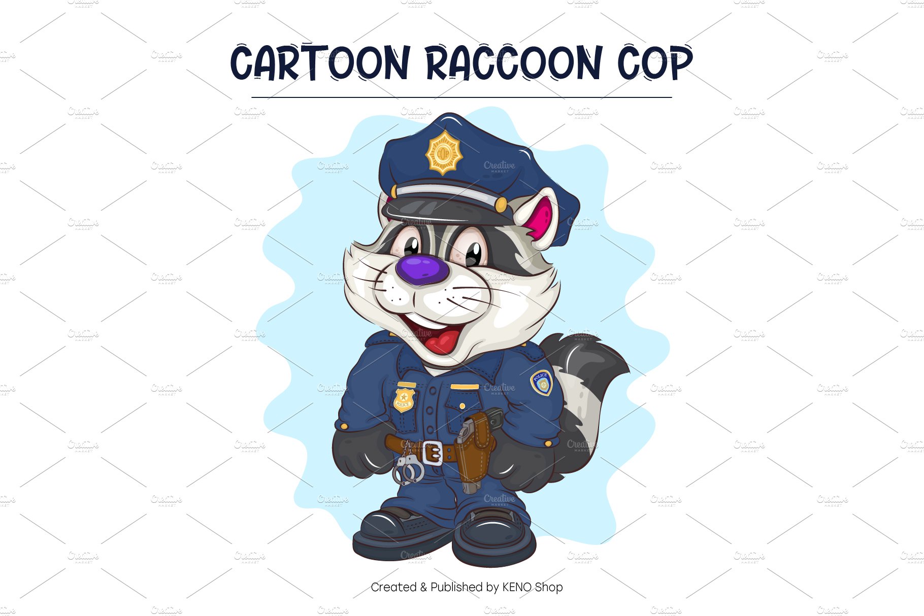 Cartoon Raccoon Cop. SVG, PNG. preview image.