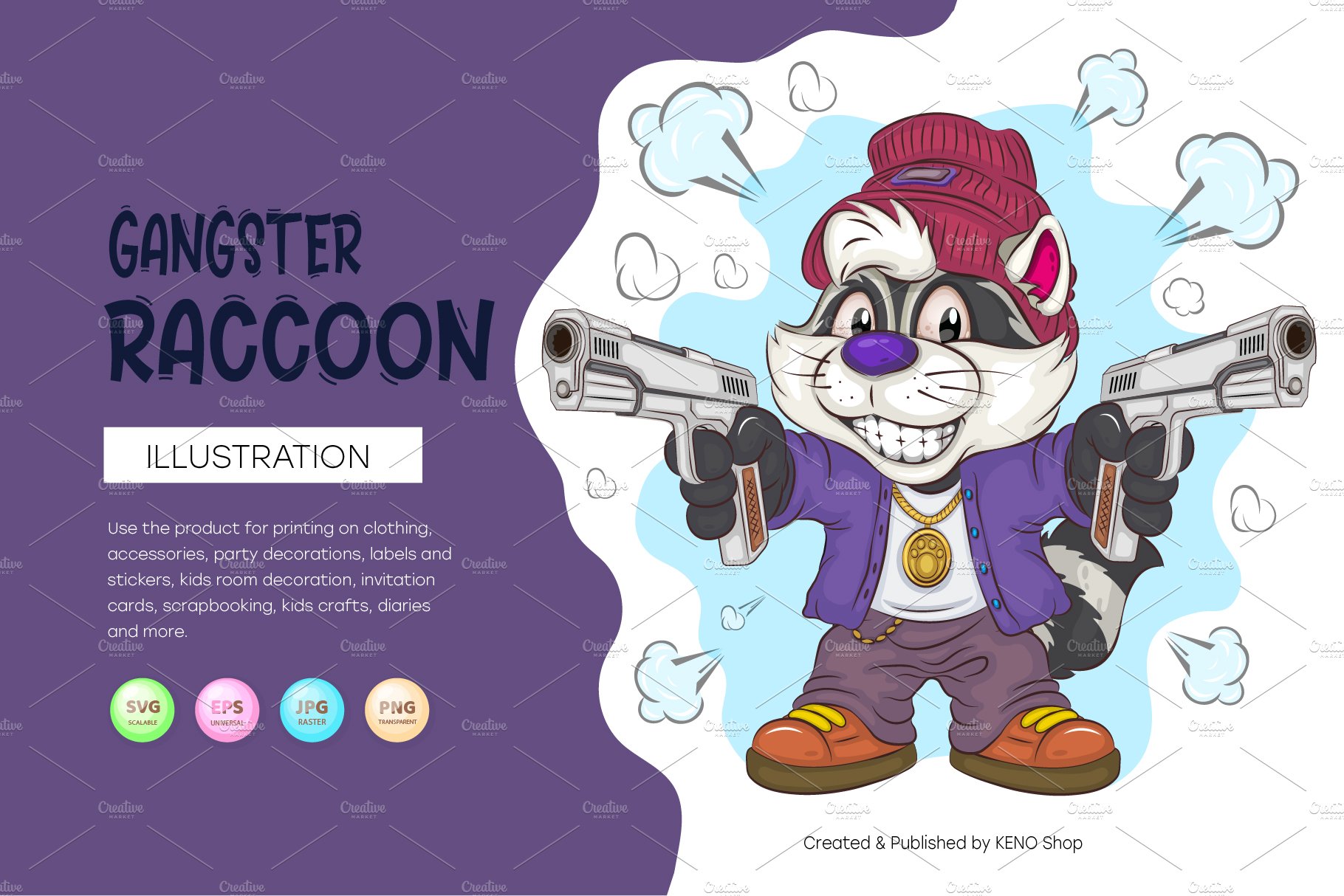 Cartoon Raccoon Gangster. T-Shirt. cover image.
