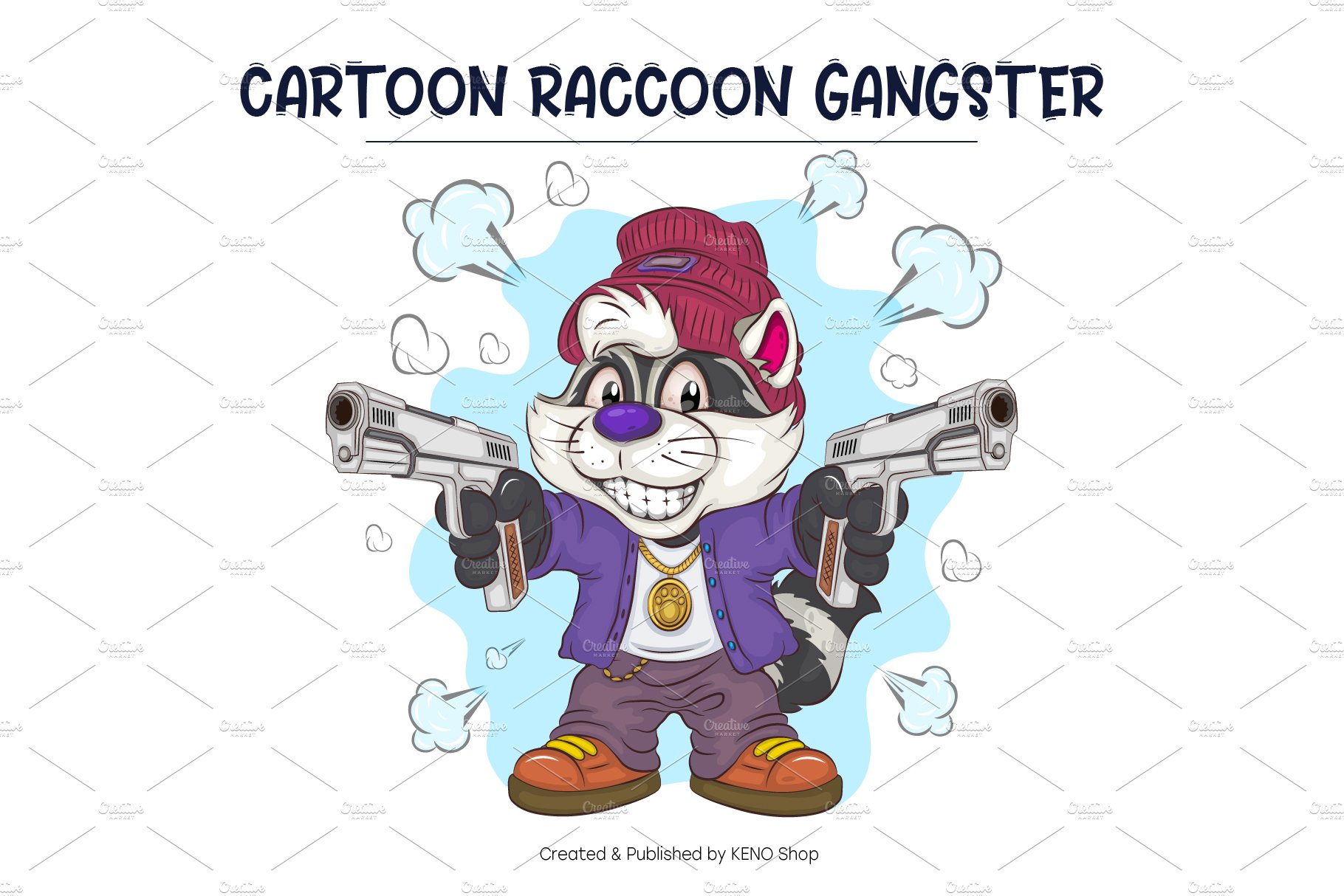 Cartoon Raccoon Gangster. T-Shirt. preview image.