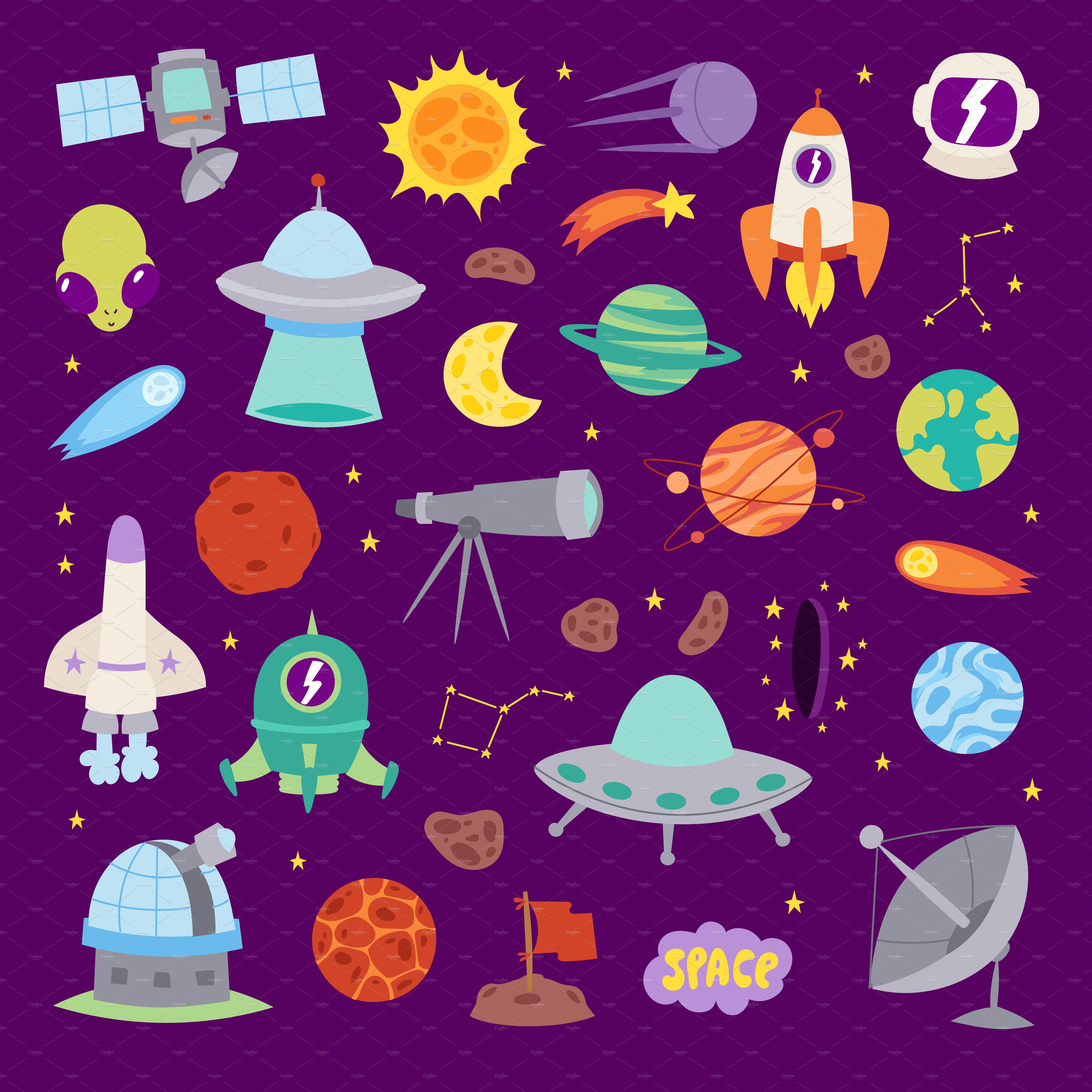 Vector astronomy icons stickers set cover image.