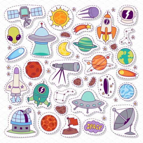 Solar system astronomy icons cover image.