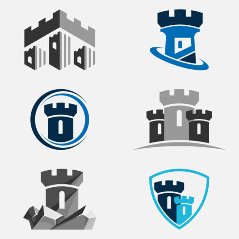 Castle tower logo design vector illustration Castle icon sign symbol bundle cover image.