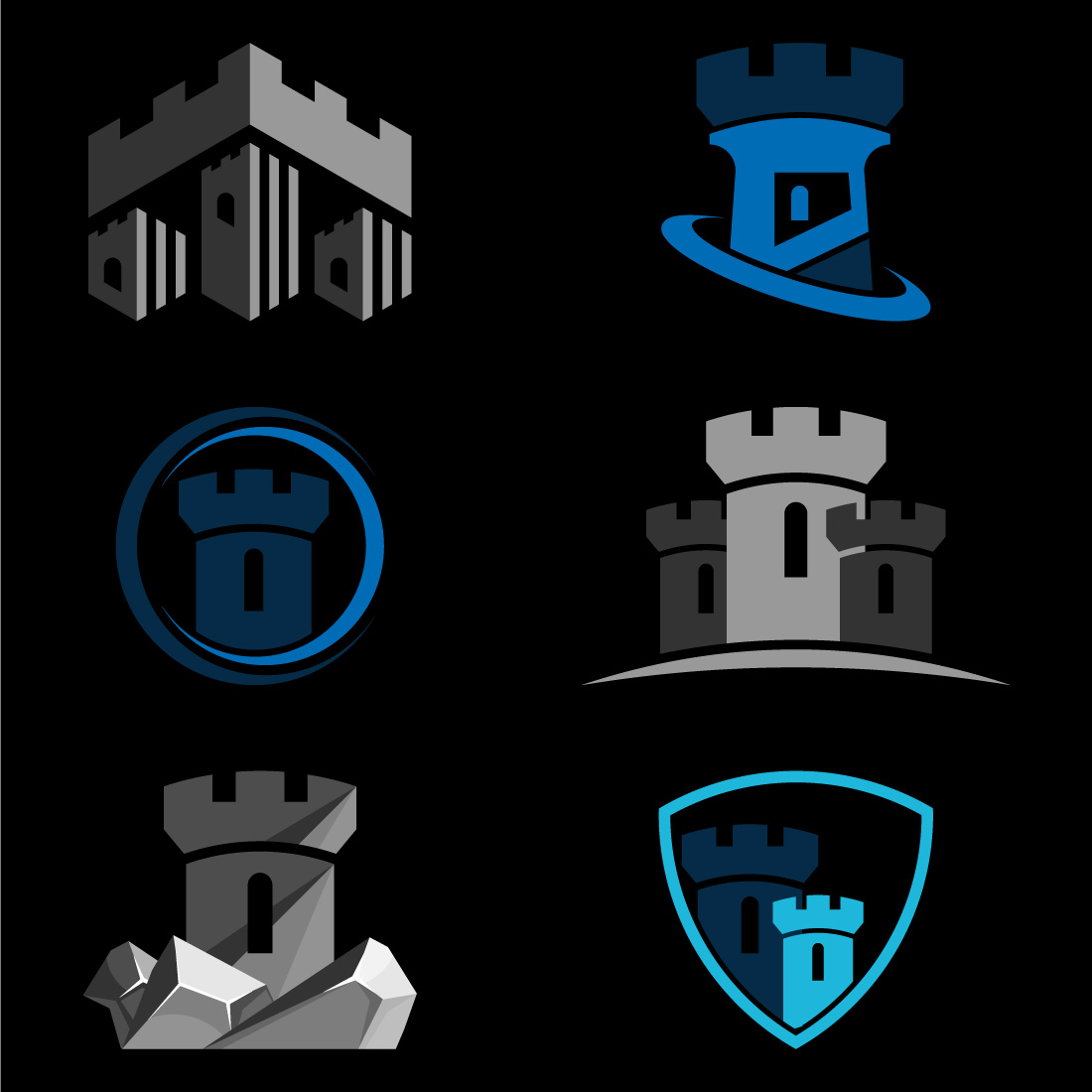 Castle tower logo design vector illustration Castle icon sign symbol bundle preview image.