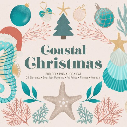 Coastal Christmas Beach Clipart cover image.