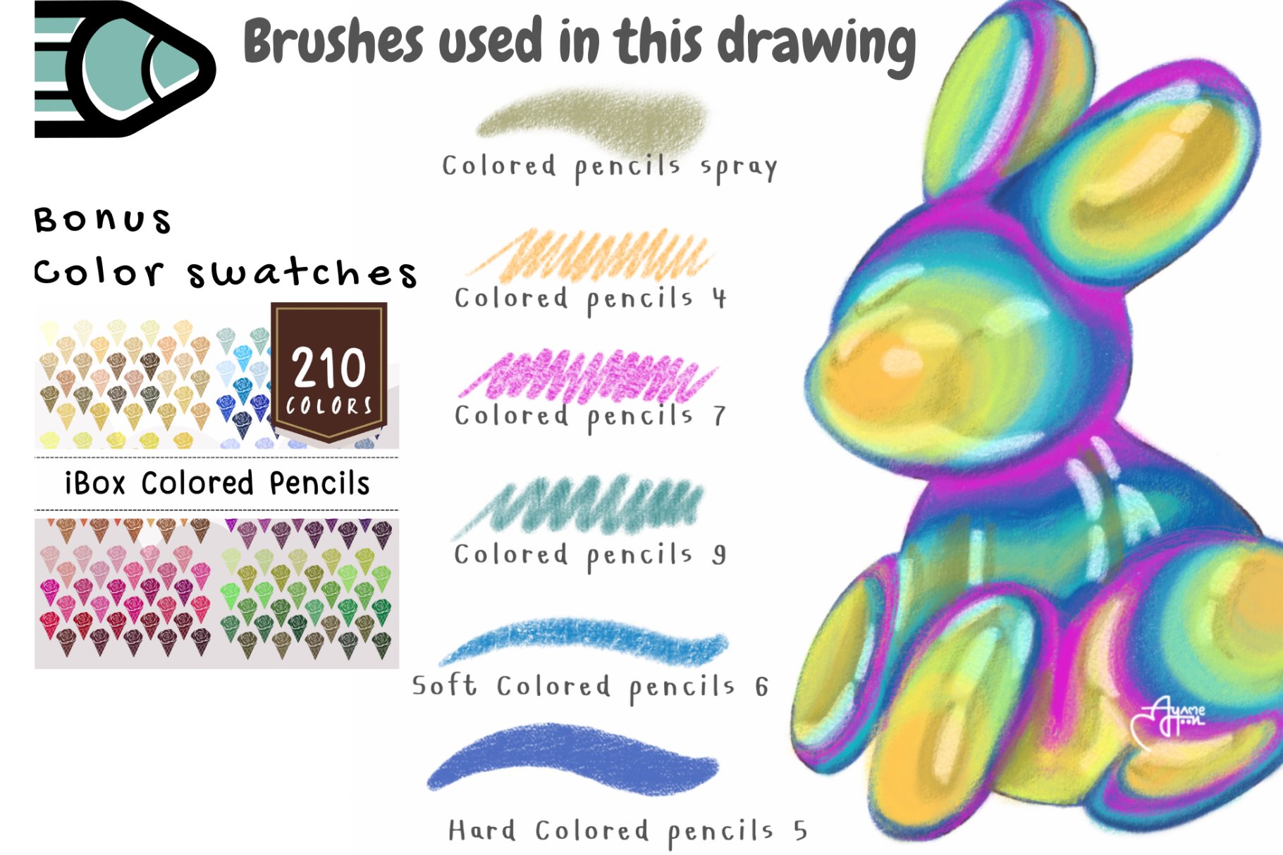 33 Colored pencils procreate brushes preview image.