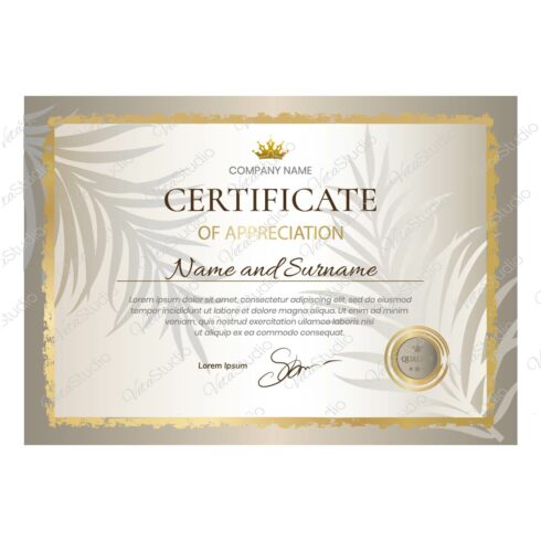 Beige Certificate With Palm Leaves _ Only 6$ cover image.