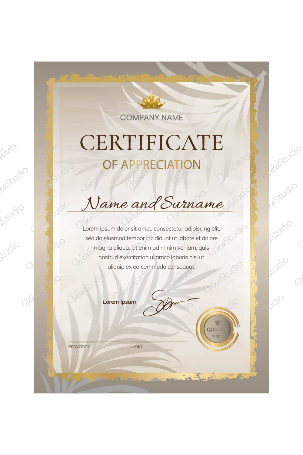 Golden Certificate With Palm Leaves - Only 6$ pinterest preview image.