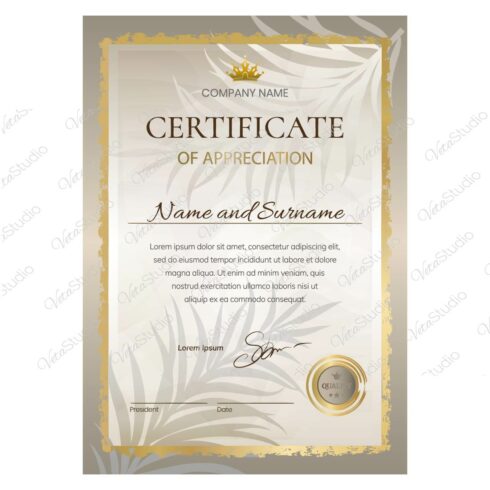 Golden Certificate With Palm Leaves - Only 6$ cover image.