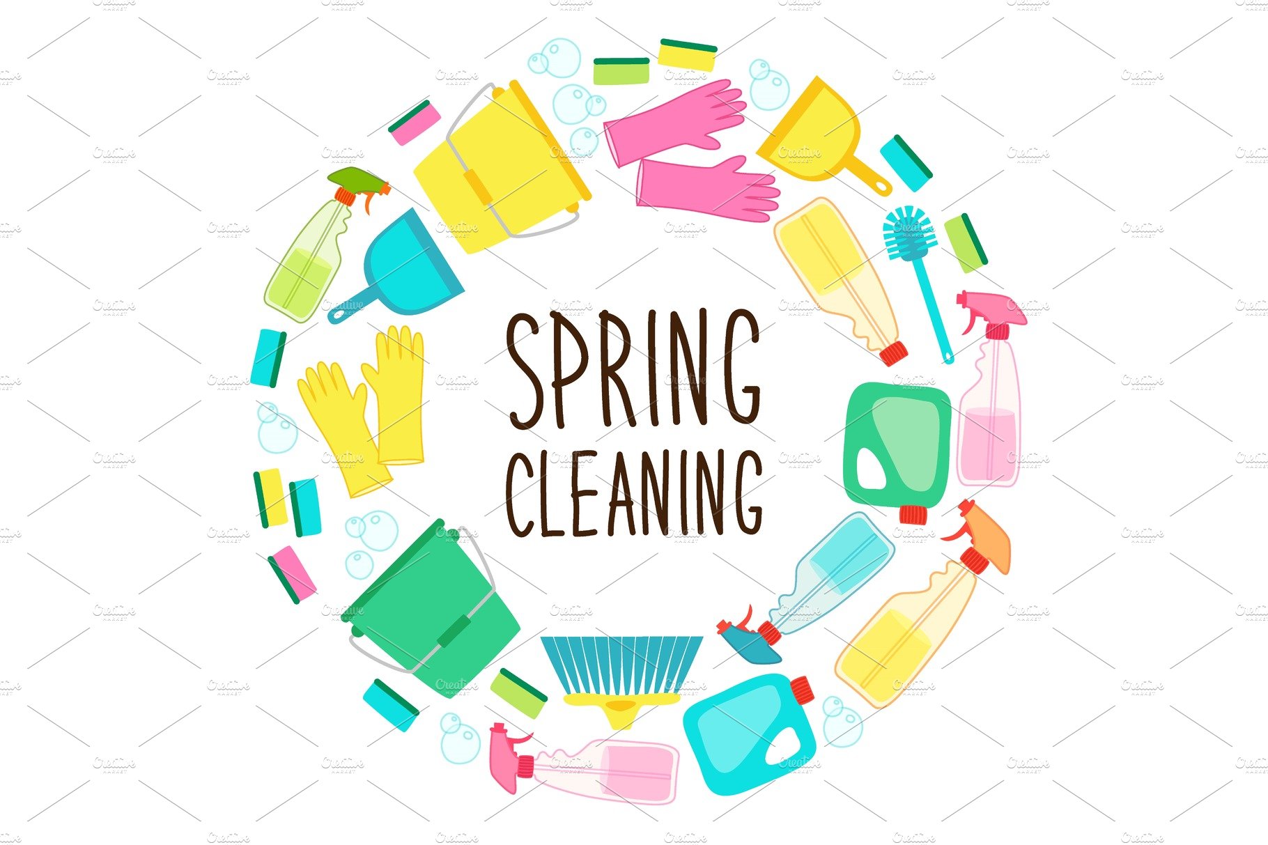 Cute spring cleaning utensils cover image.