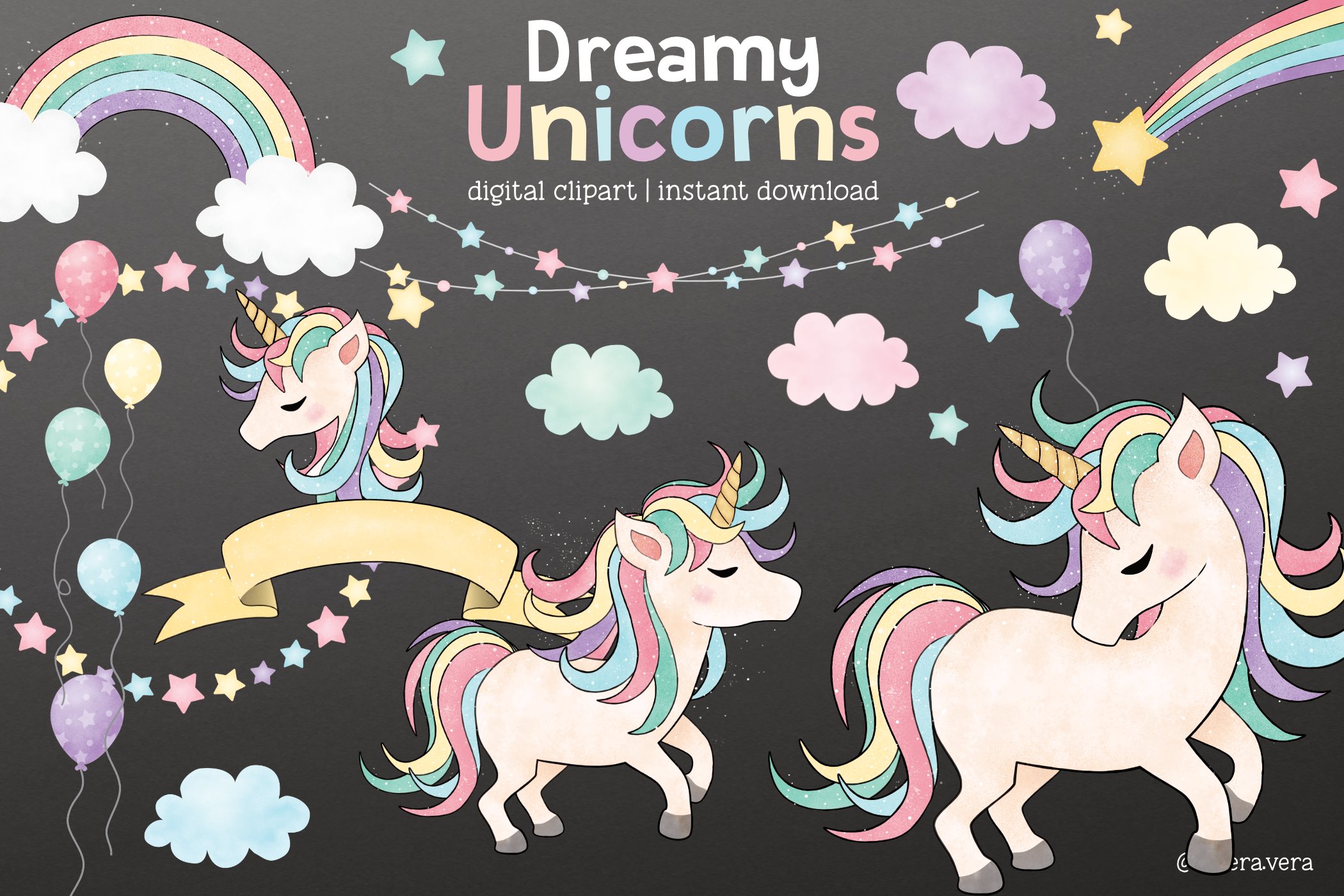 Dreamy Unicorn Cliparts preview image.