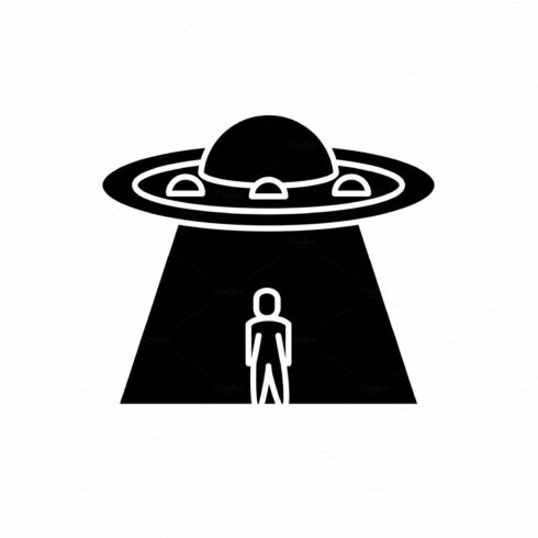 Ufo black icon, vector sign on cover image.