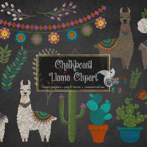 Chalkboard Llama Clipart cover image.