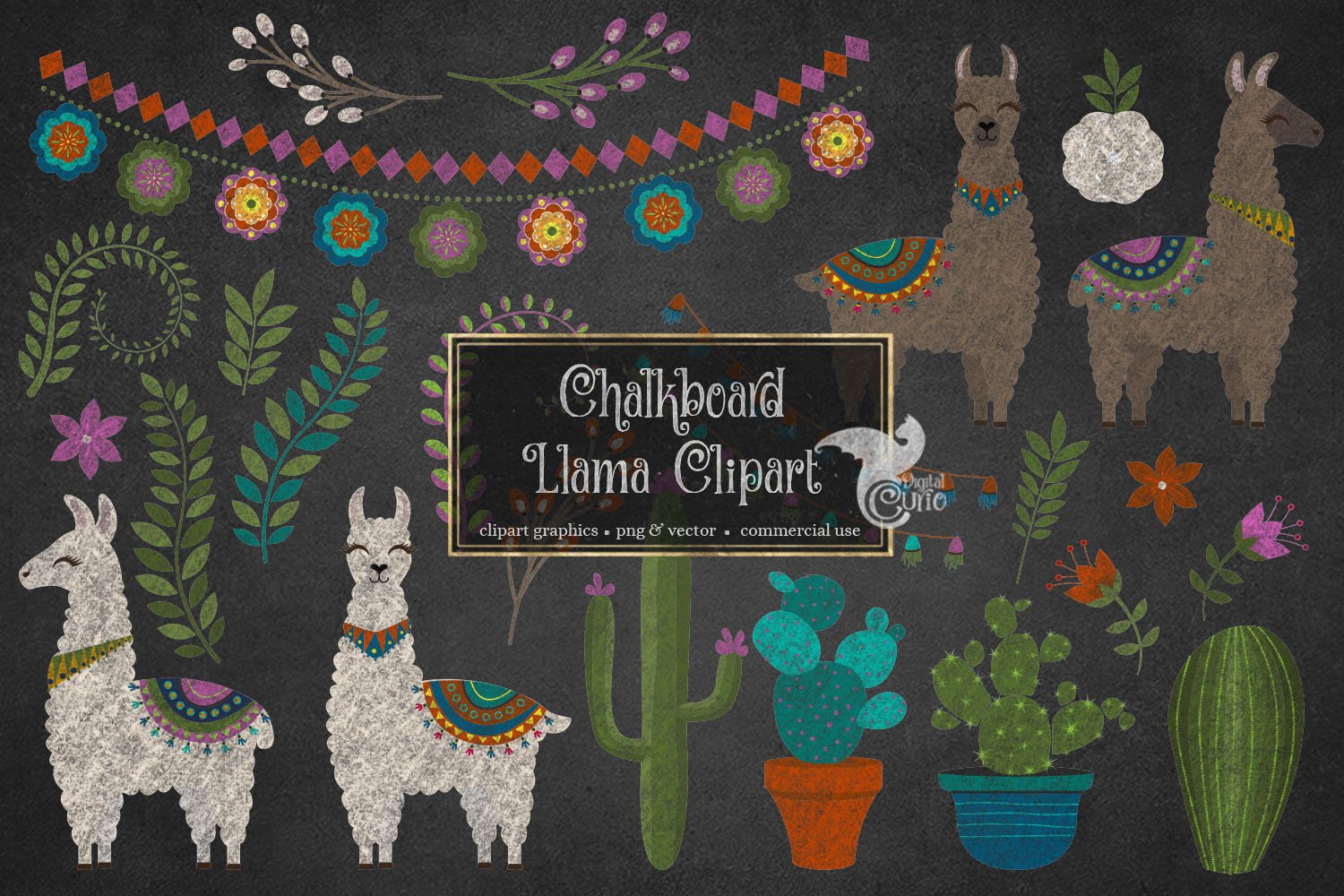 Chalkboard Llama Clipart cover image.