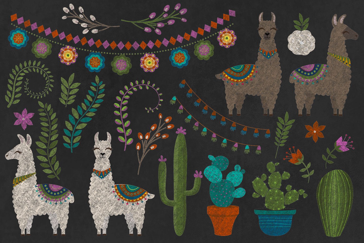 Chalkboard Llama Clipart preview image.