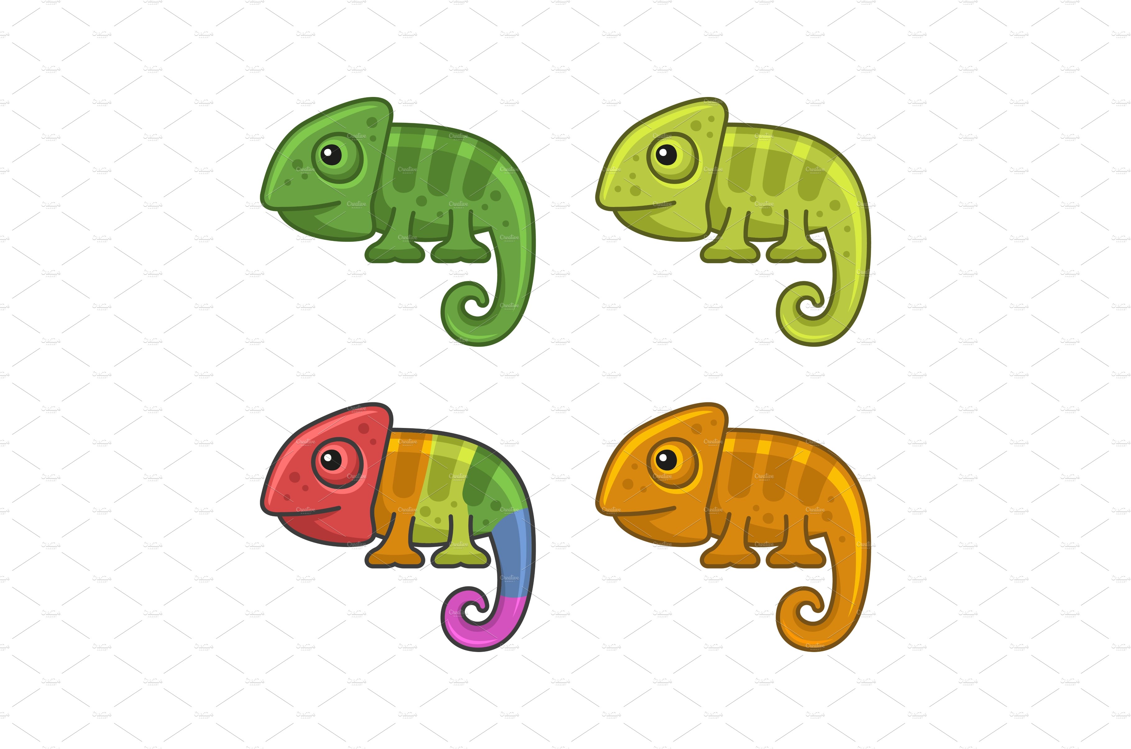 Cute Chameleons Color Set. Cartoon cover image.