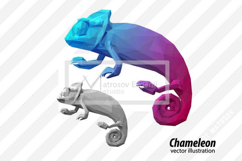 Chameleon from triangles. Color preview image.