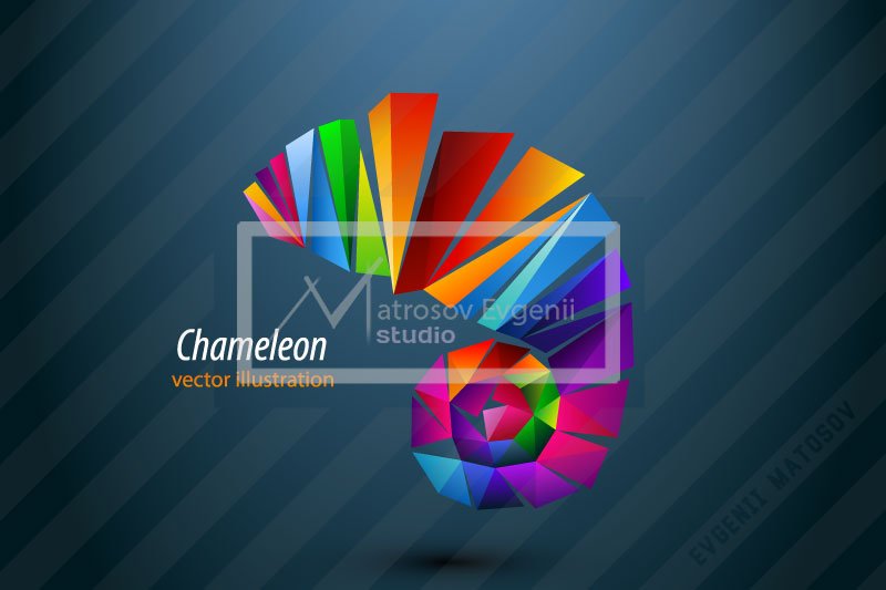 Chameleon from triangles. Logo cover image.