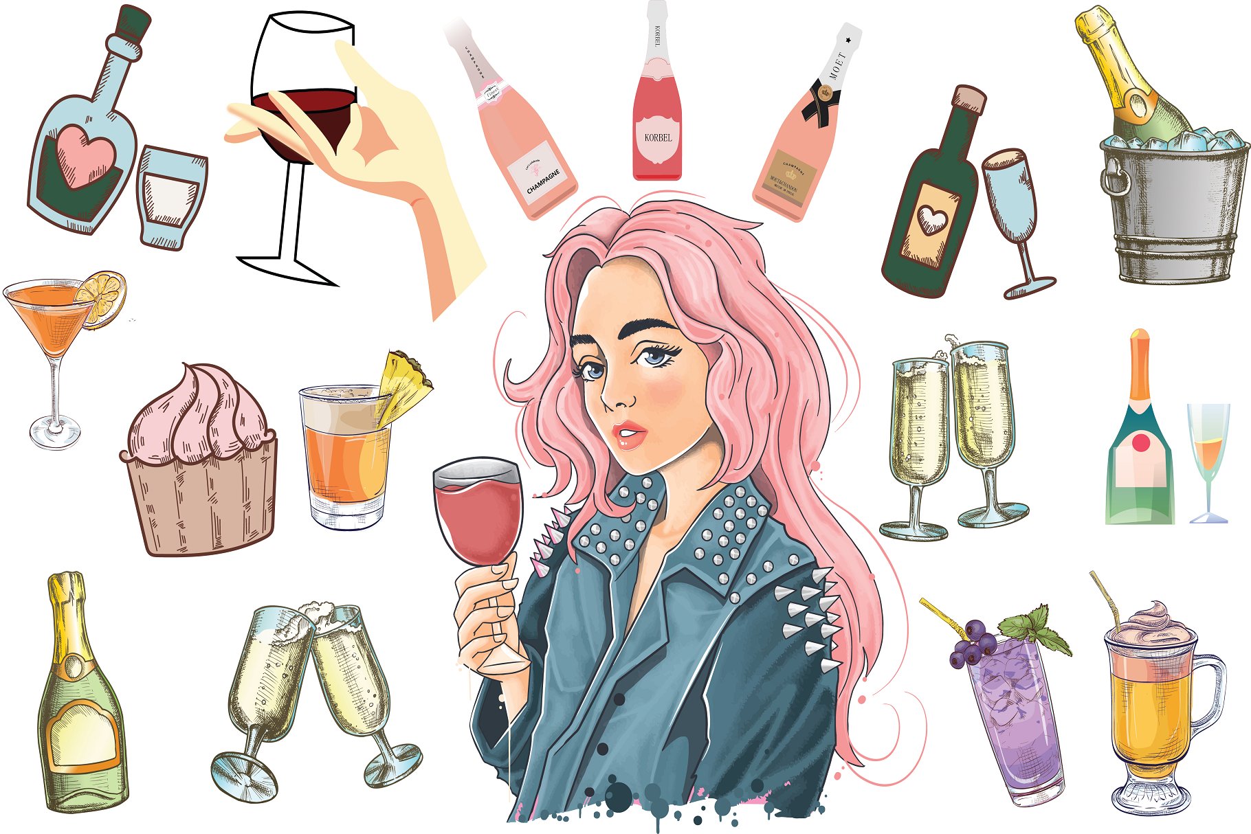 Champagne digital clipart preview image.