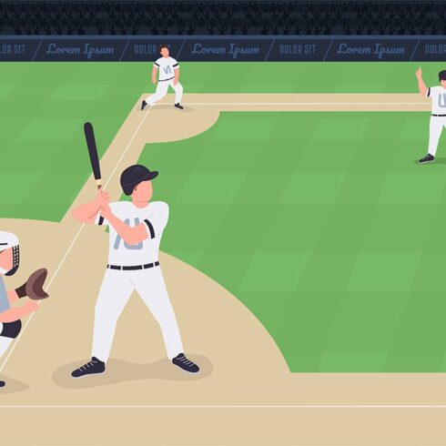 Baseball match flat illustration cover image.