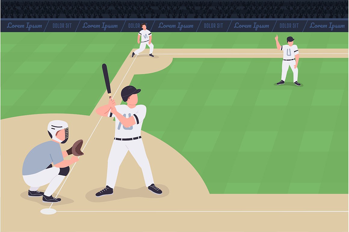 Baseball match flat illustration cover image.