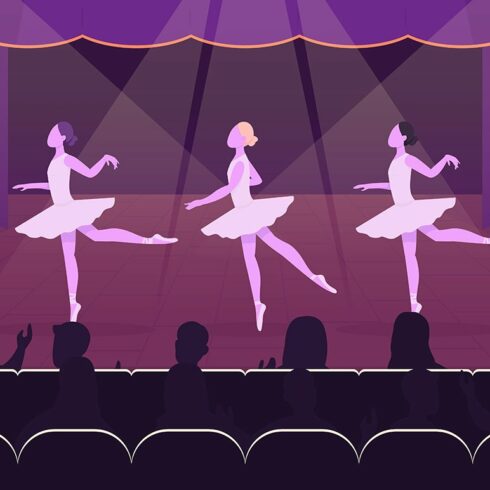 Ballet perfomance flat illustration cover image.