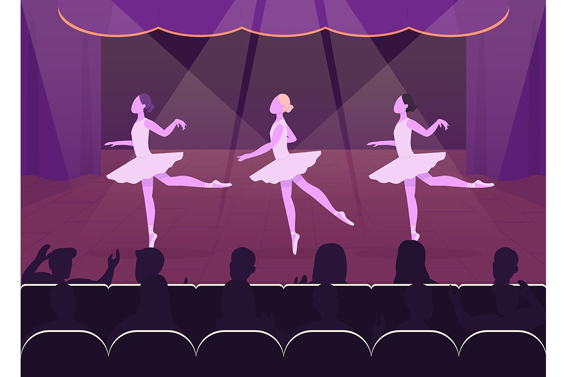 Ballet perfomance flat illustration cover image.