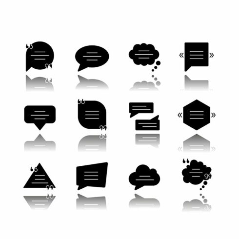 Dialogue box black glyph icons set cover image.