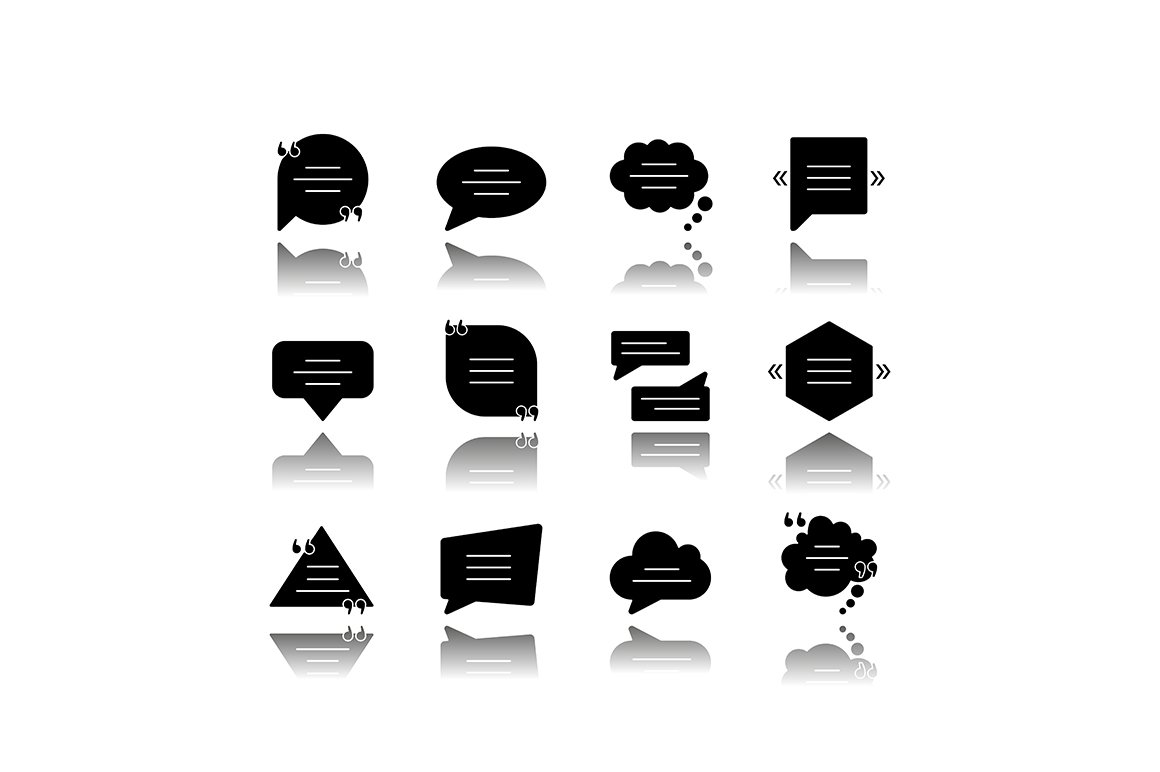 Dialogue box black glyph icons set cover image.