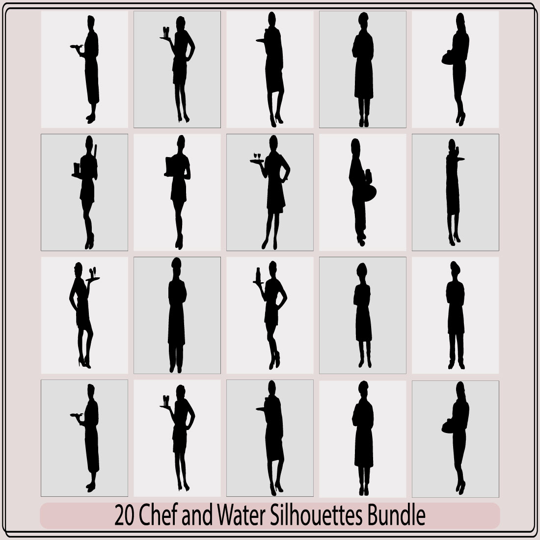 Chef in restaurant silhouette,Cook vector silhouette,Restaurant Professions Silhouettes, preview image.