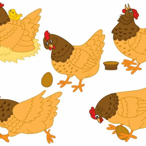 Vector Hen and Chicken Clipart cover image.