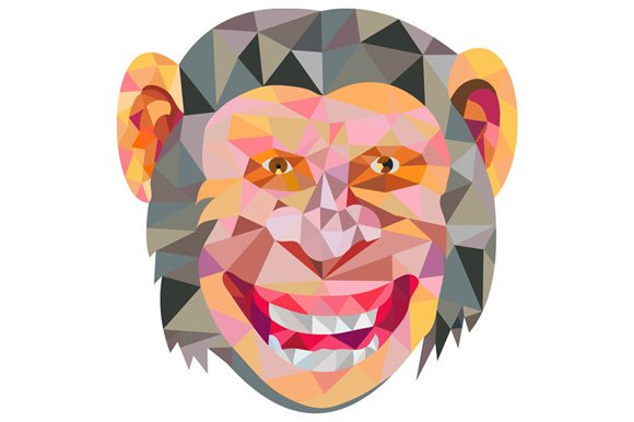 Chimpanzee Head Front Low Polygon cover image.