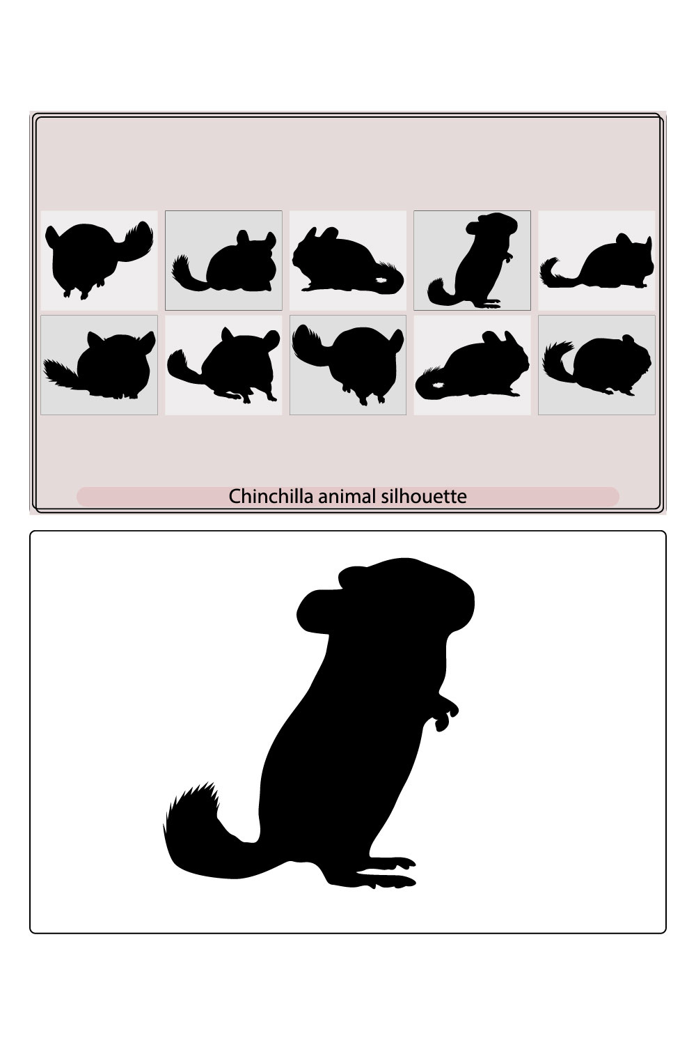 Chinchilla animal silhouette Set, Vector silhouettes of a chinchilla, Silhouette, illustration, isolated, animal, chinchilla pinterest preview image.