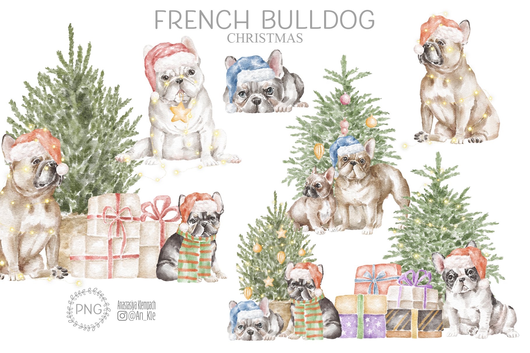 christmas french bulldog watercolor graphics download 973