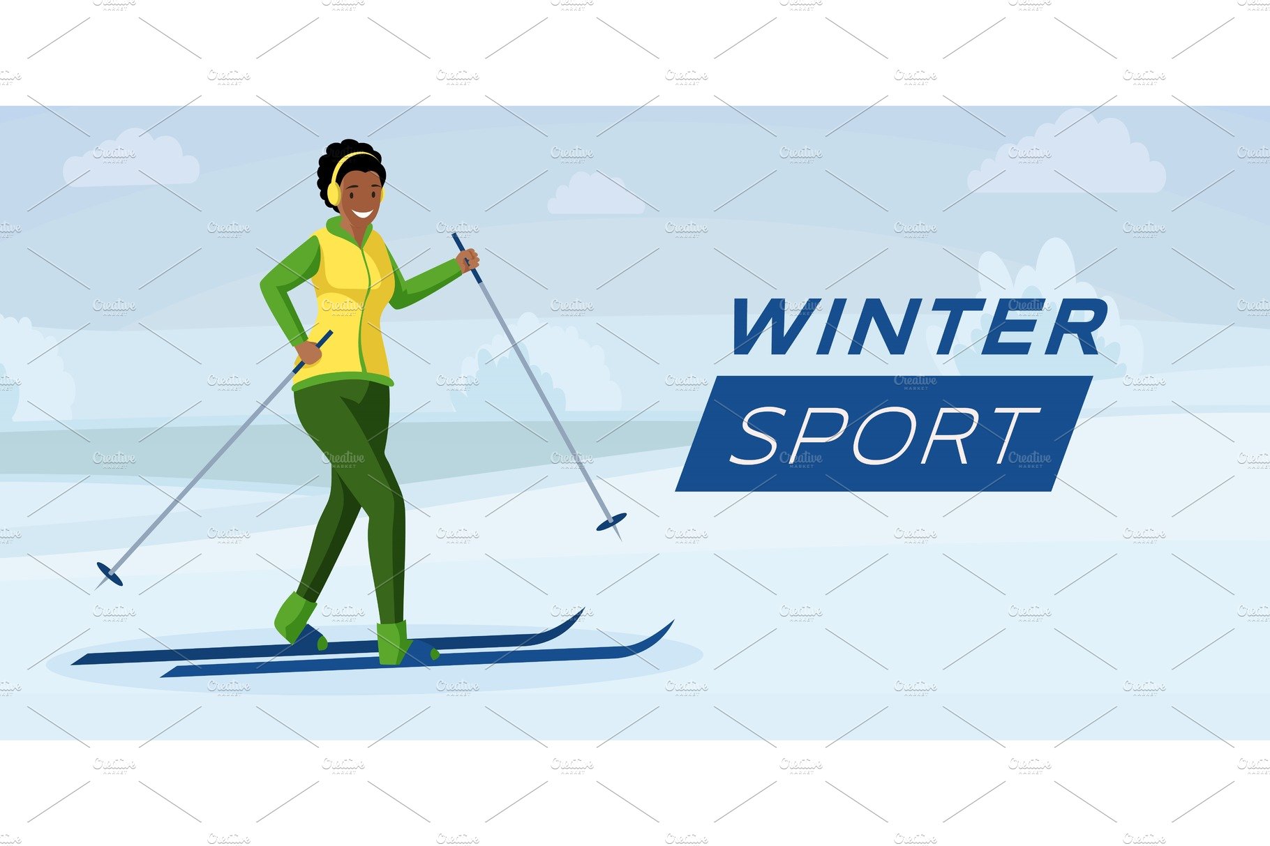 Winter sport flat color banner cover image.