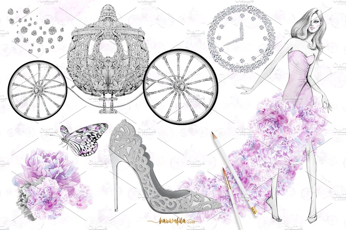 Cinderella Fashion Clipart preview image.