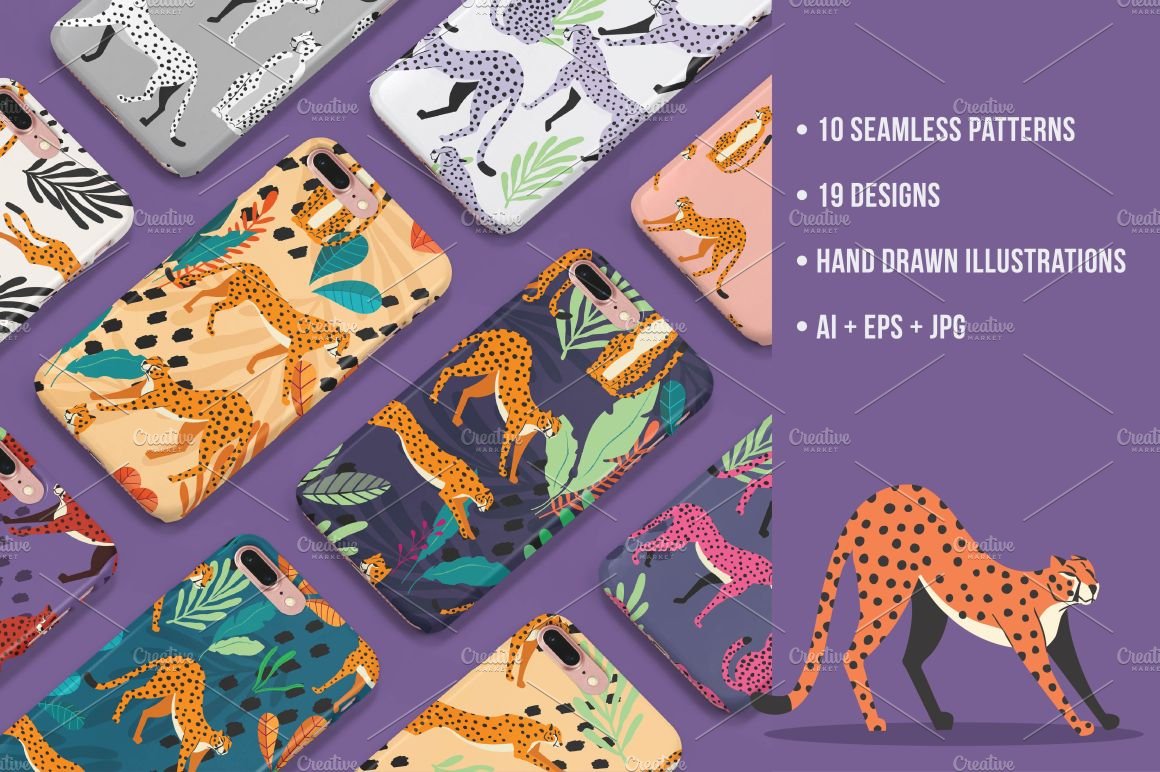Cheetahs - illustrations & patterns preview image.