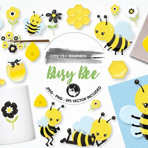 Busy bee graphics and illustrations cover image.
