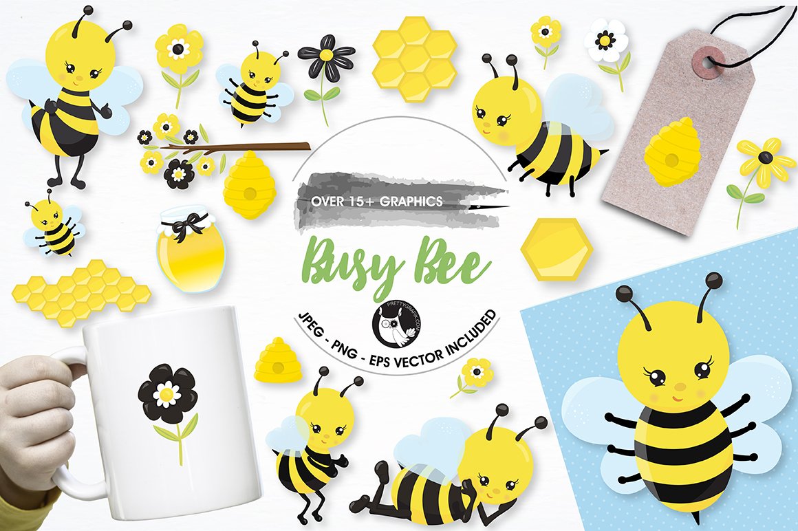 Busy bee graphics and illustrations cover image.